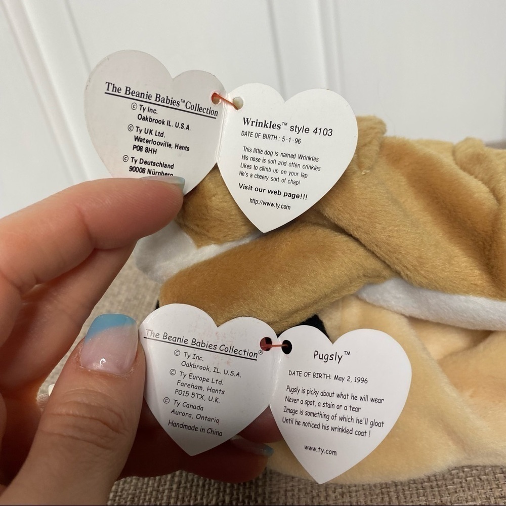 Ty Beanie Babies Pugsly & Wrinkles Beanie Baby Pug Dogs Puppy Puppies - Picture 3 of 8